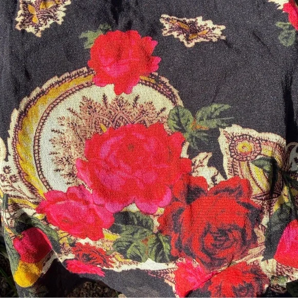 jean paul gaultier mesh long sleeve top black with floral roses small - Picture 4 of 7